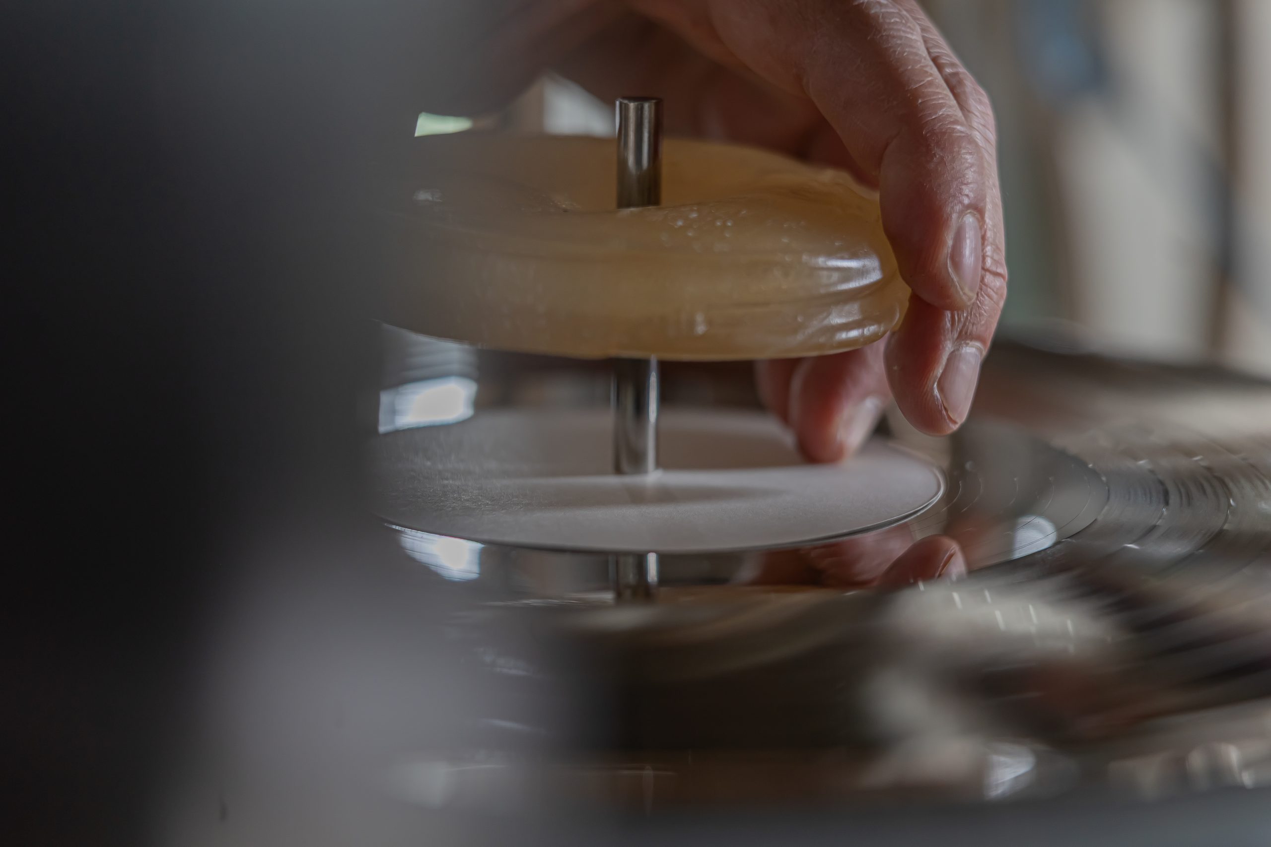 Vinyl record pressing at the Hanaton plant in Hungary